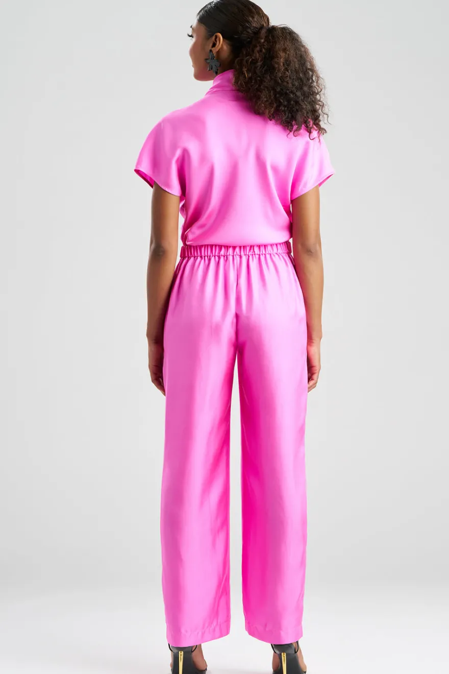 Solid Silk Twill Pull On Straight Leg Pants