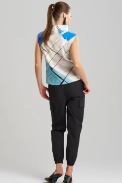 Sorairo Printed Cotton Poplin Funnel Neck Top