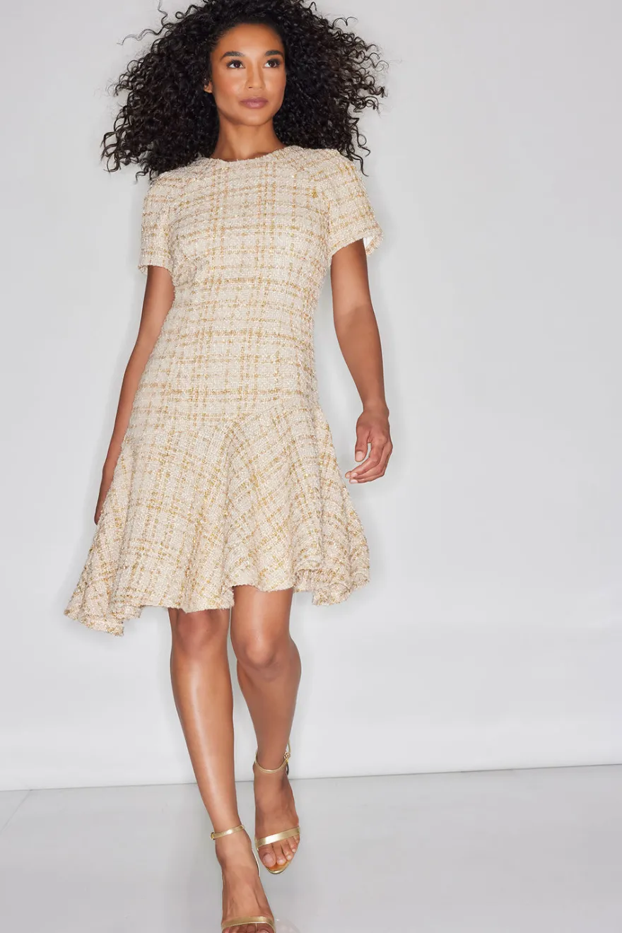 Sparkle Tweed Short Sleeve Flounce Dress