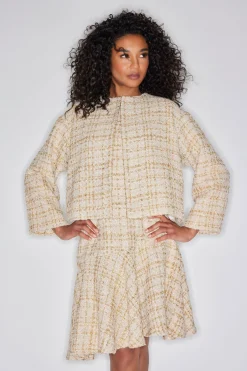 Sparkle Tweed Short Sleeve Flounce Dress