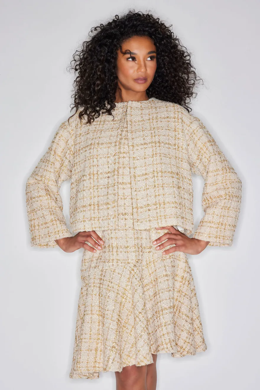 Sparkle Tweed Short Sleeve Flounce Dress