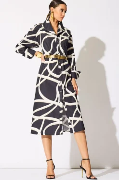 Spiral Cotton Taffeta Oversized Button Down Shirtdress