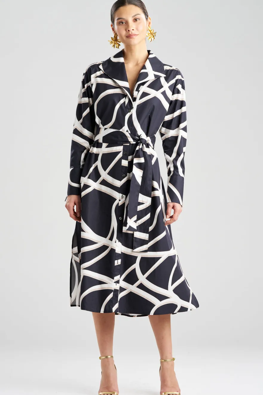 Spiral Cotton Taffeta Oversized Button Down Shirtdress
