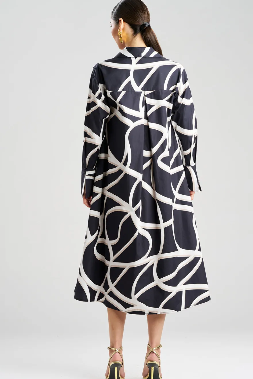 Spiral Cotton Taffeta Oversized Button Down Shirtdress