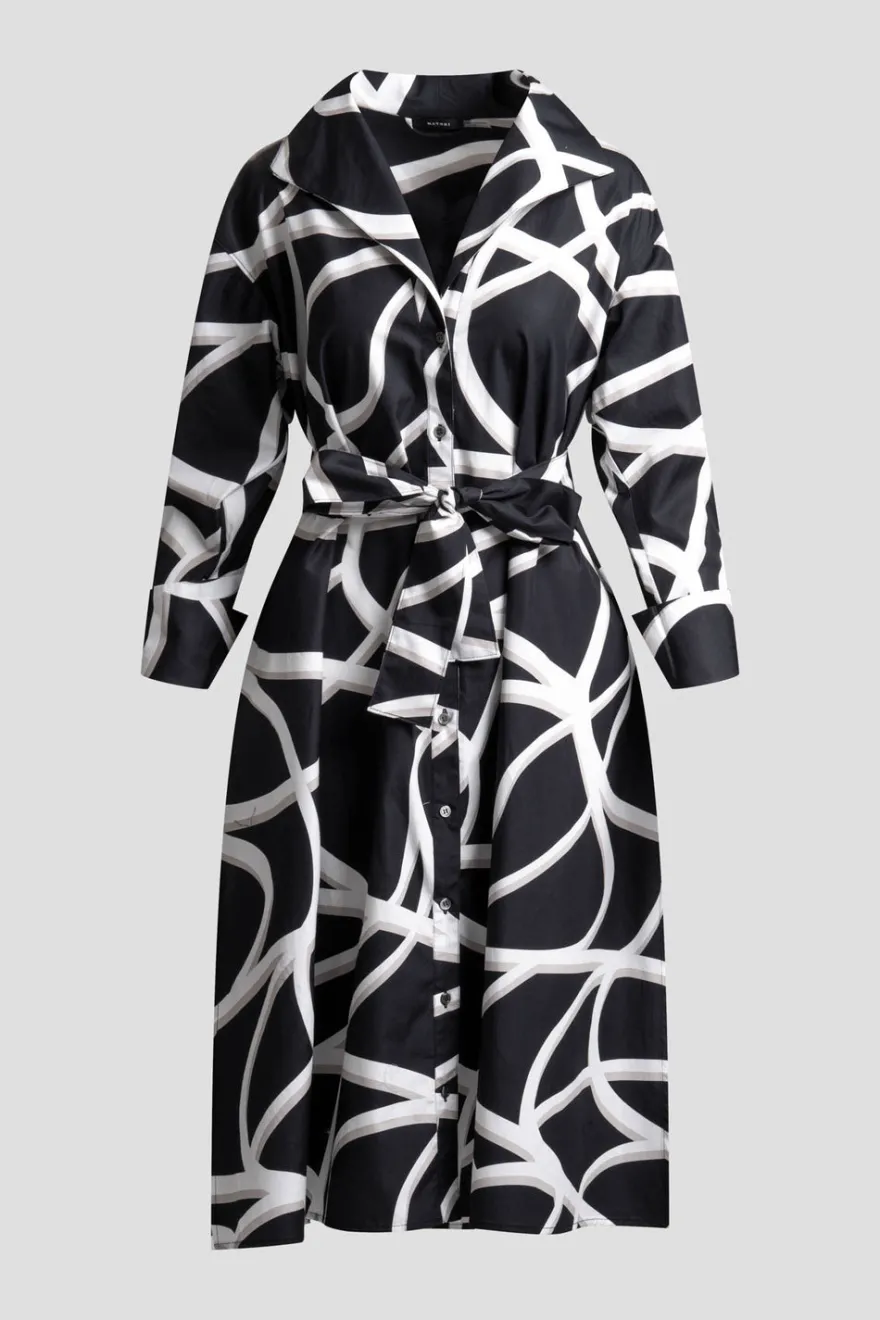 Spiral Cotton Taffeta Oversized Button Down Shirtdress