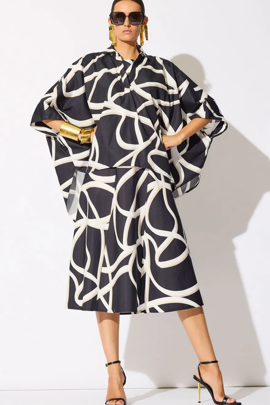 Spiral Cotton Taffeta Oversized Caftan Top