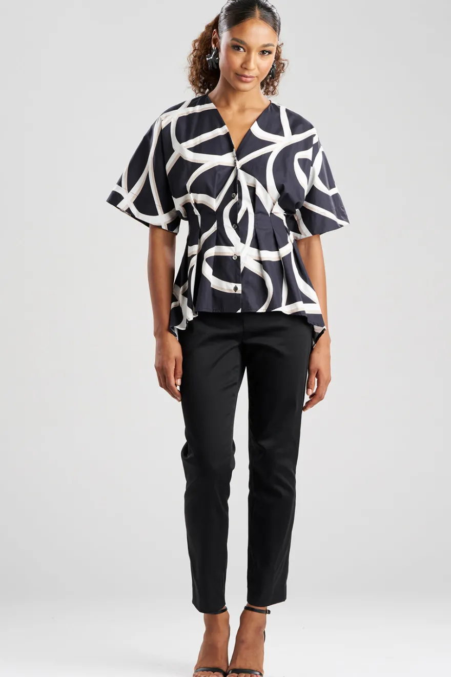 Spiral Cotton Taffeta Short Sleeve Button Down Shirt