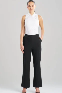 Stretch Basketweave Cotton Flare Leg Zip Pants