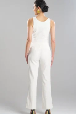 Stretch Basketweave Cotton Flare Leg Zip Pants
