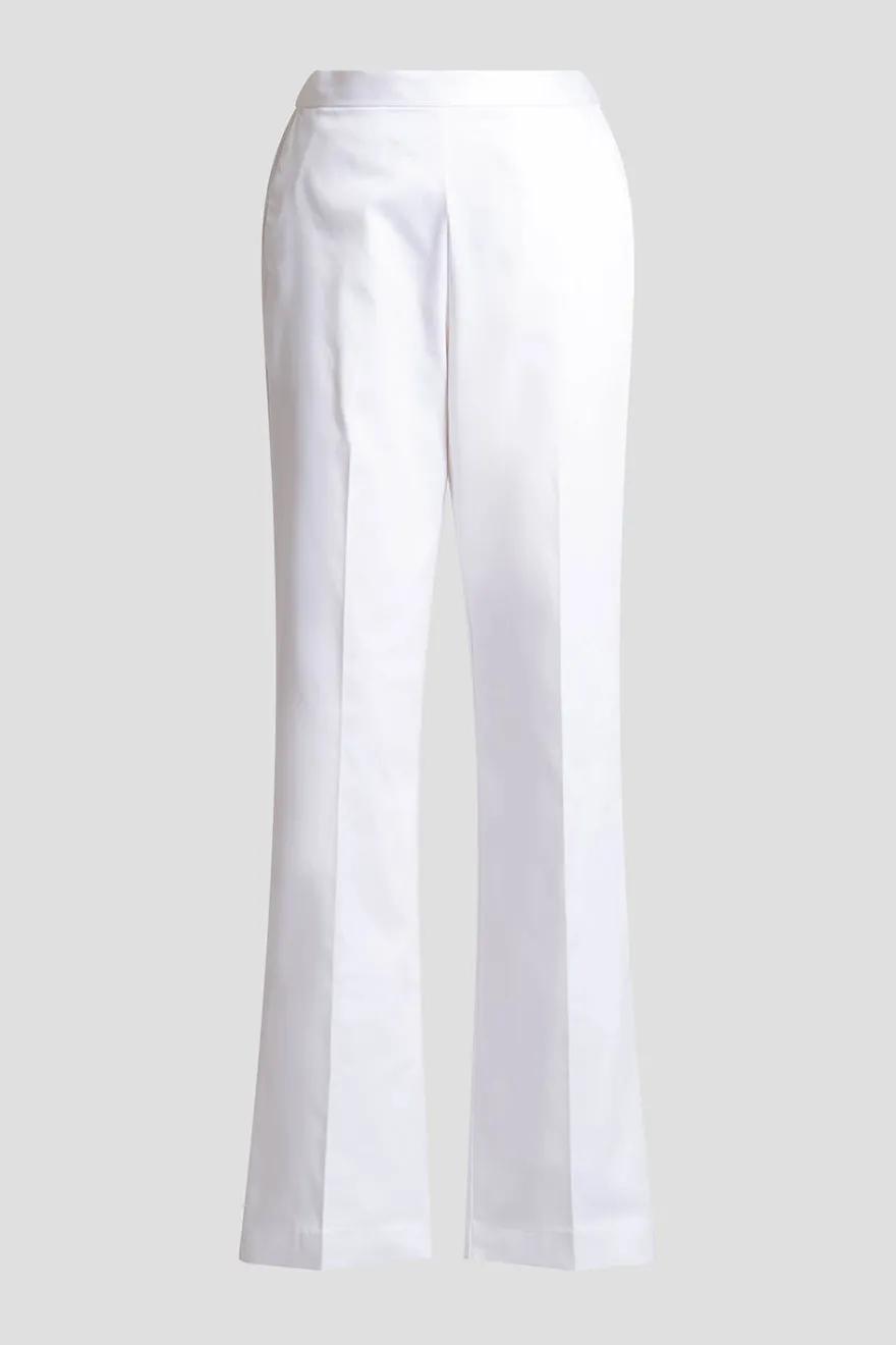Stretch Basketweave Cotton Flare Leg Zip Pants