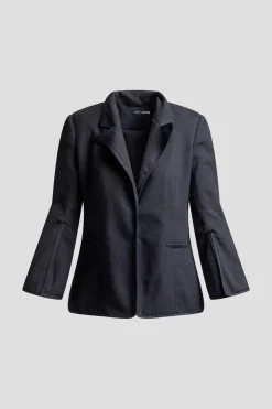 Stretch Basketweave Cotton Slit Cuffed Jacket