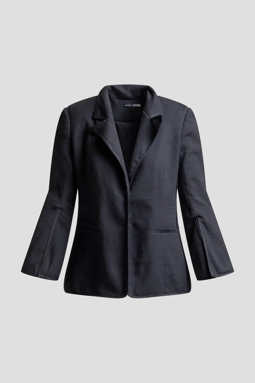 Stretch Basketweave Cotton Slit Cuffed Jacket