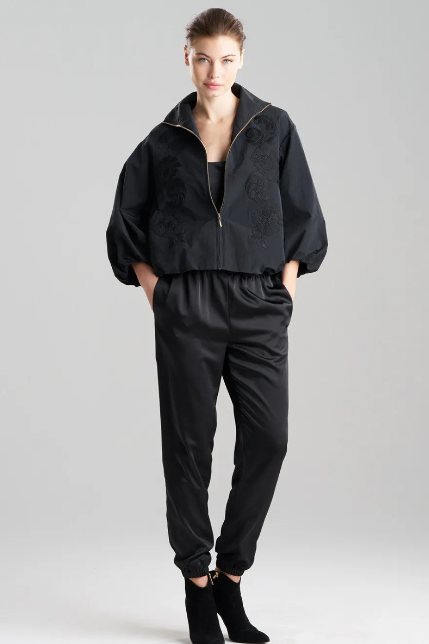 Taffeta Embroidered Balloon Bomber Jacket