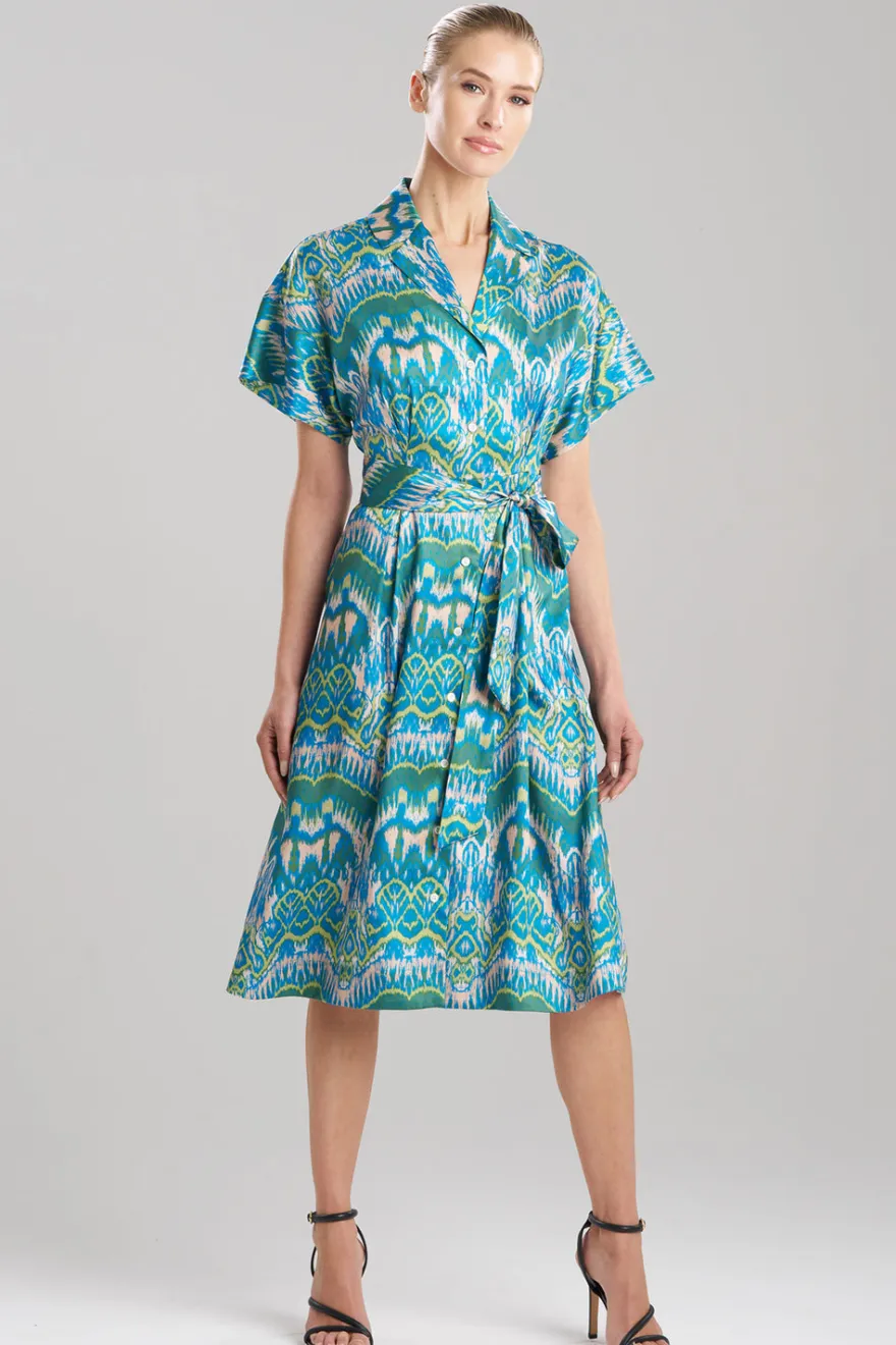Tau Ikat Silky Twill Shirtdress