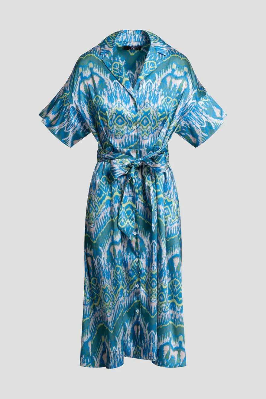 Tau Ikat Silky Twill Shirtdress
