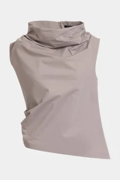 Tech Cotton Taffeta Asymmetric Funnel Neck Top