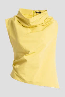 Tech Cotton Taffeta Asymmetric Funnel Neck Top