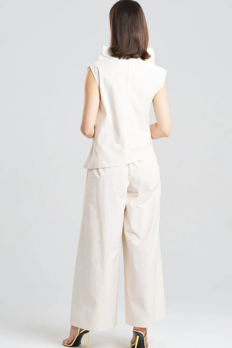 Tech Cotton Taffeta Asymmetric Funnel Neck Top