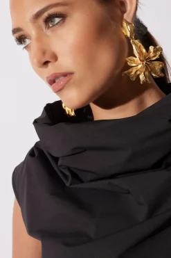 Tech Cotton Taffeta Asymmetric Funnel Neck Top