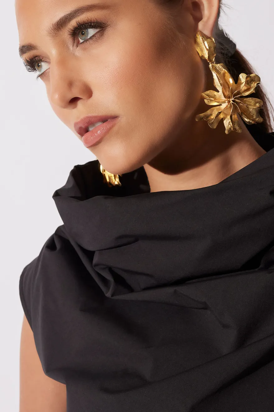 Tech Cotton Taffeta Asymmetric Funnel Neck Top