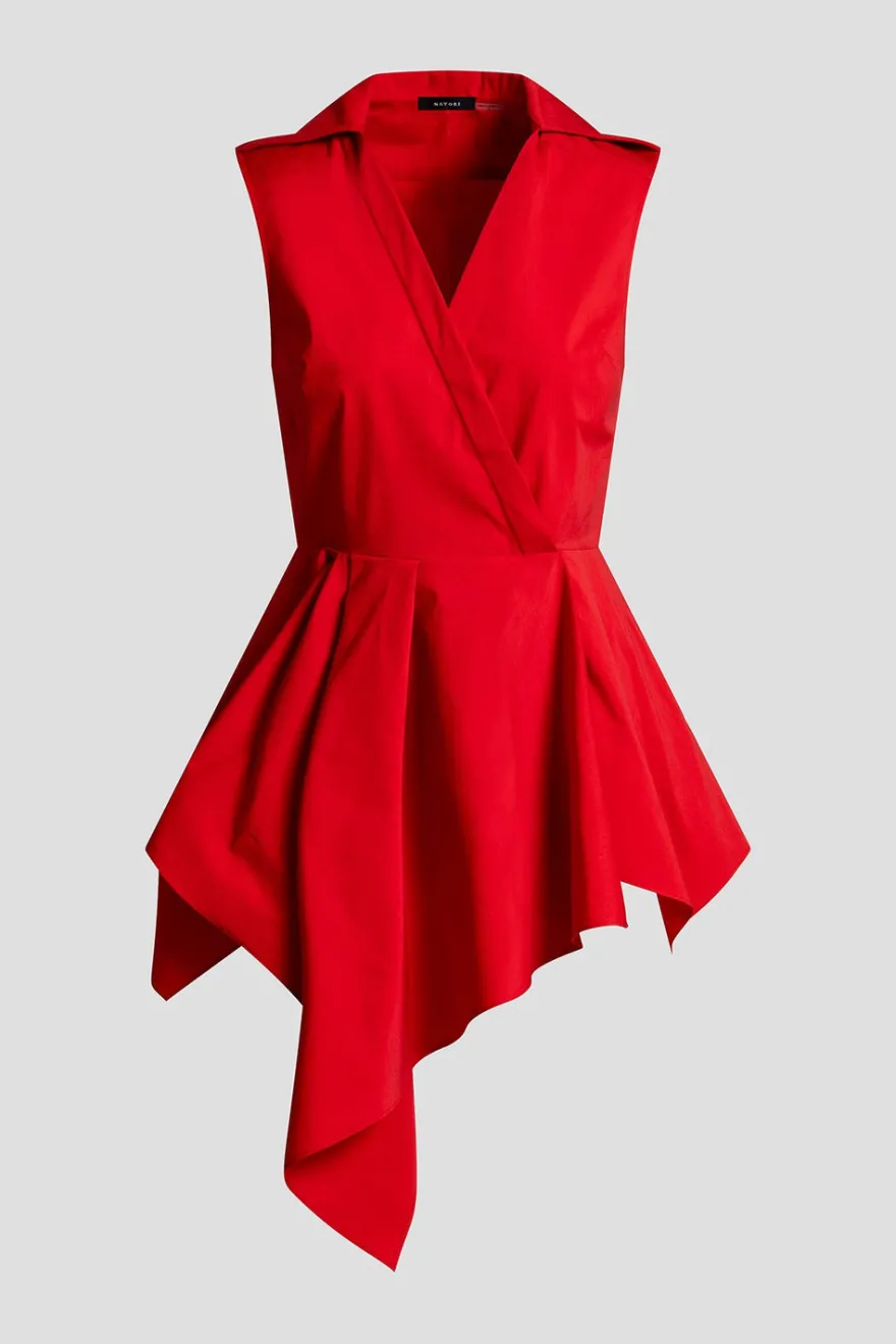 Tech Cotton Taffeta Cascade Peplum Shirt