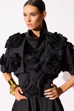 Tech Cotton Taffeta 3D Embroidered Bolero