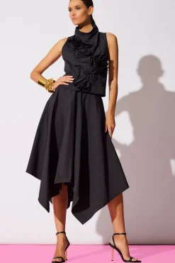 Tech Cotton Taffeta Embroidered Funnel Neck Top