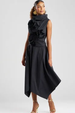 Tech Cotton Taffeta Embroidered Funnel Neck Top