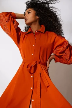 Tech Cotton Taffeta Embroidered Shirtdress