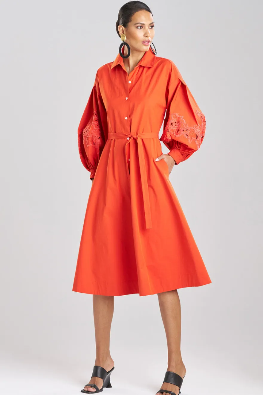 Tech Cotton Taffeta Embroidered Shirtdress