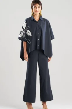 Tech Cotton Taffeta Embroidered Button Down Caftan Shirt