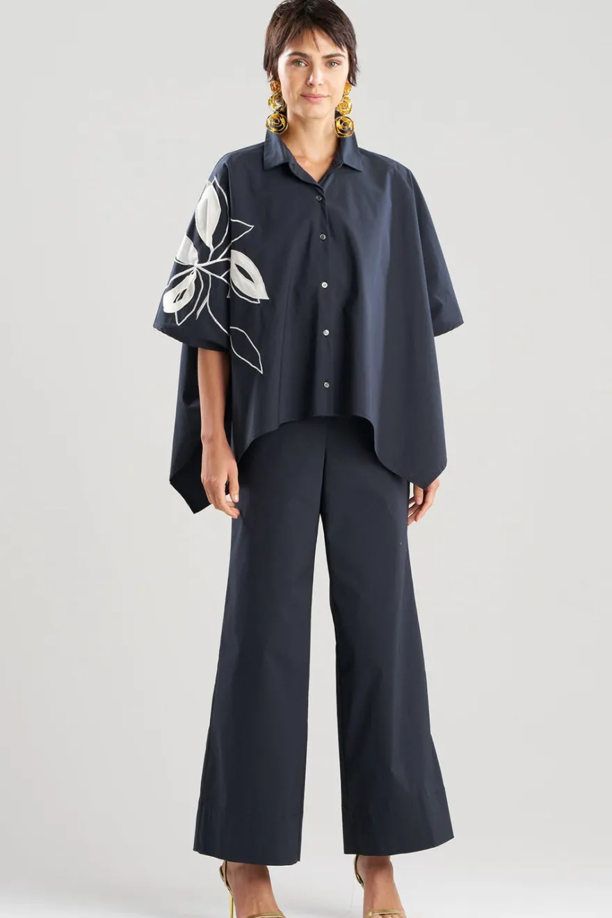 Tech Cotton Taffeta Embroidered Button Down Caftan Shirt