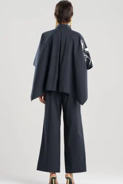 Tech Cotton Taffeta Embroidered Button Down Caftan Shirt