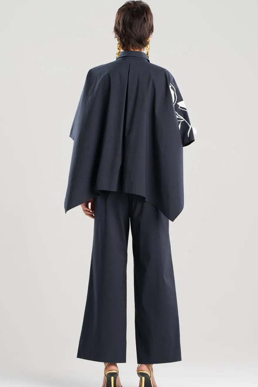Tech Cotton Taffeta Embroidered Button Down Caftan Shirt