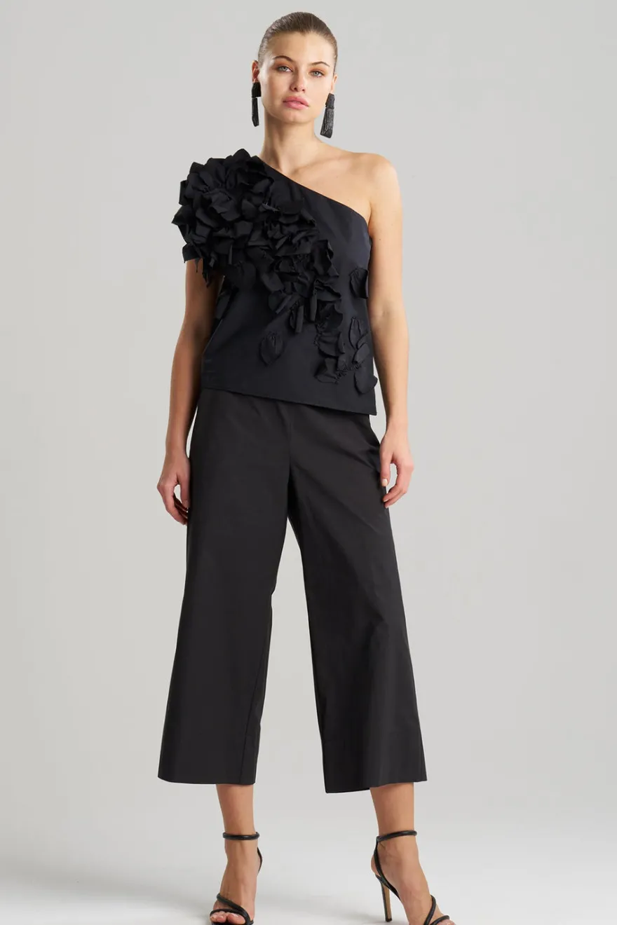 Tech Cotton Taffeta Embroidered One Shoulder Top