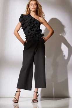 Tech Cotton Taffeta Embroidered One Shoulder Top