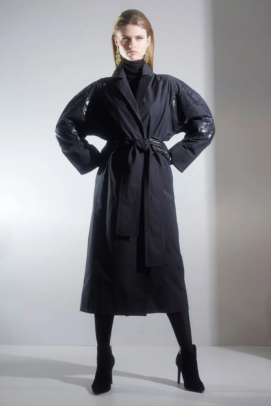 Tech Cotton Taffeta Embroidered Trench Coat