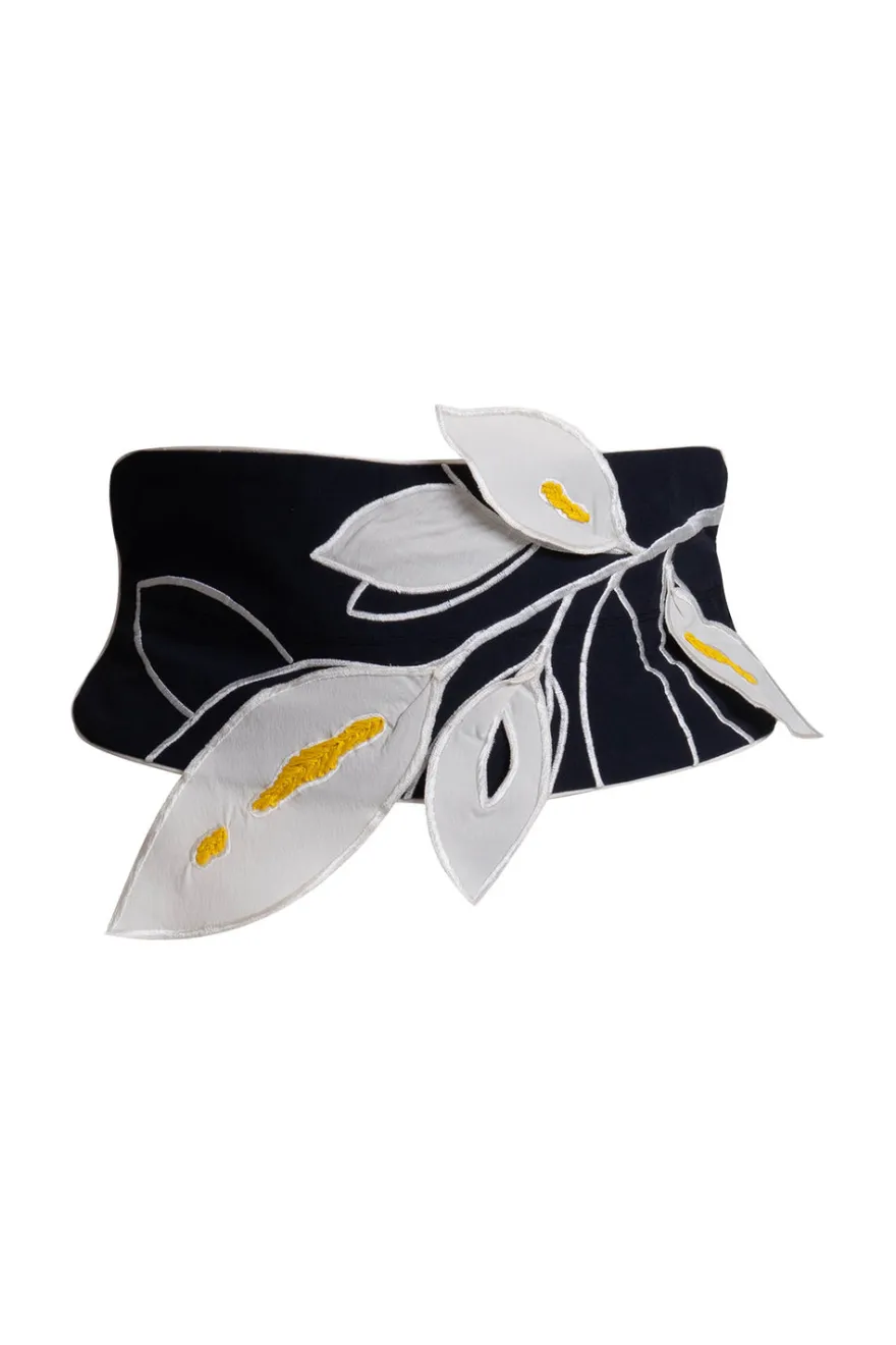 Tech Cotton Taffeta Embroidered Leaf Obi Belt