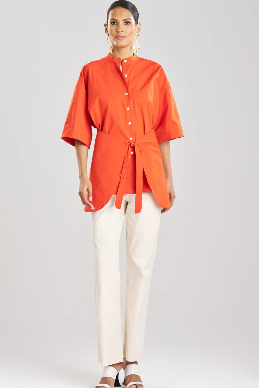 Tech Cotton Taffeta Kimono Wrap Shirt