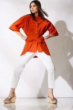 Tech Cotton Taffeta Kimono Wrap Shirt