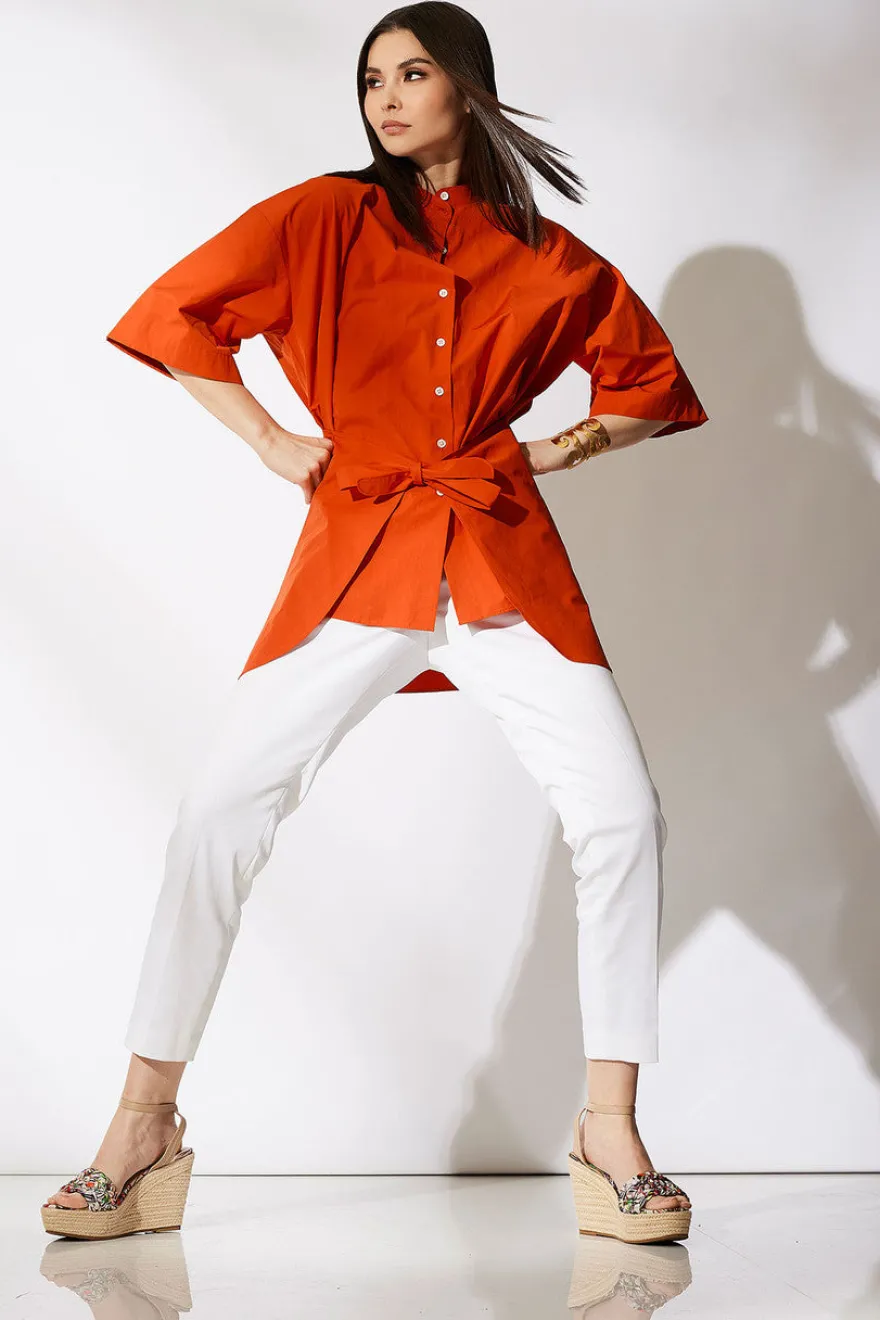 Tech Cotton Taffeta Kimono Wrap Shirt