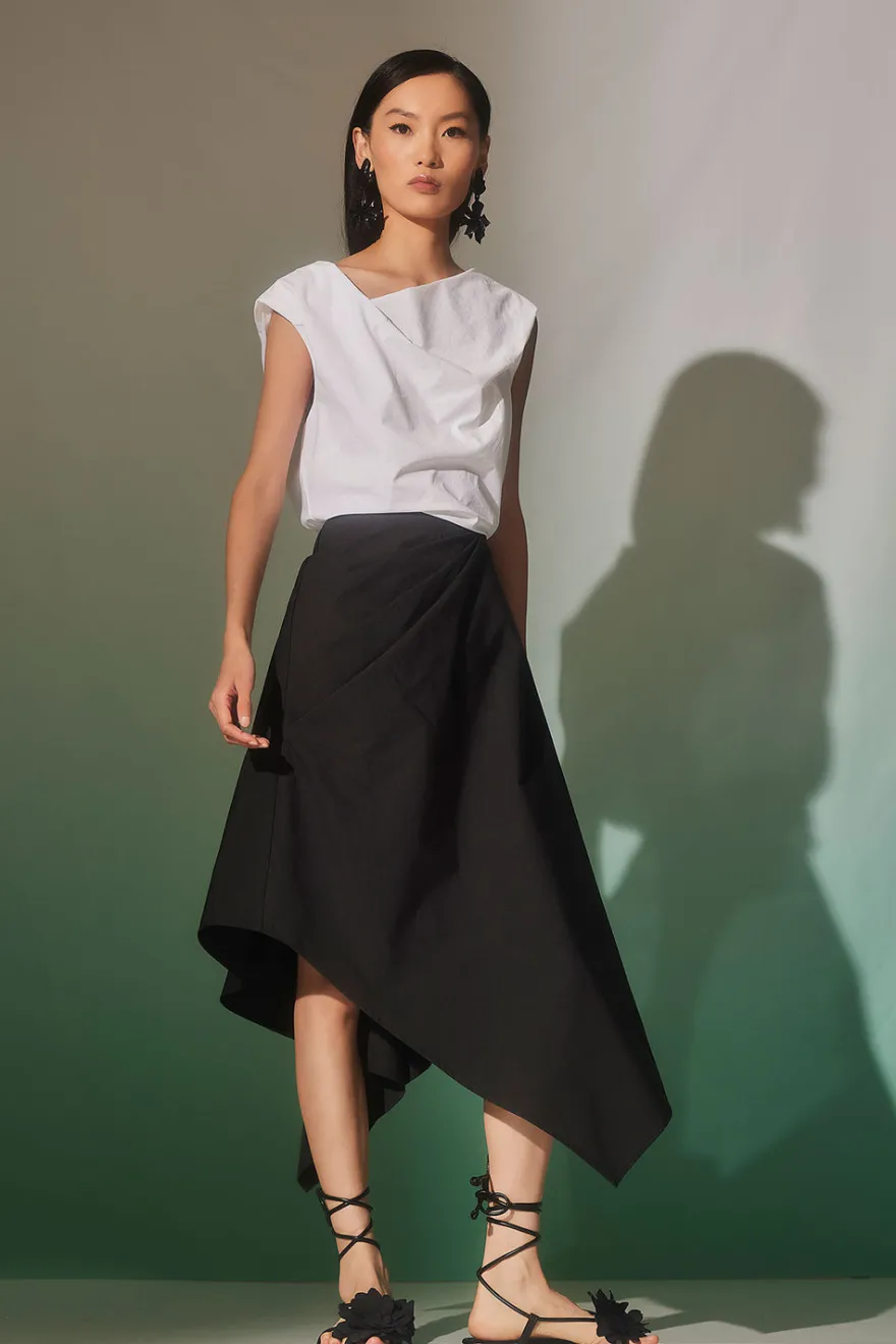 Tech Cotton Taffeta Origami Asymmetrical Skirt