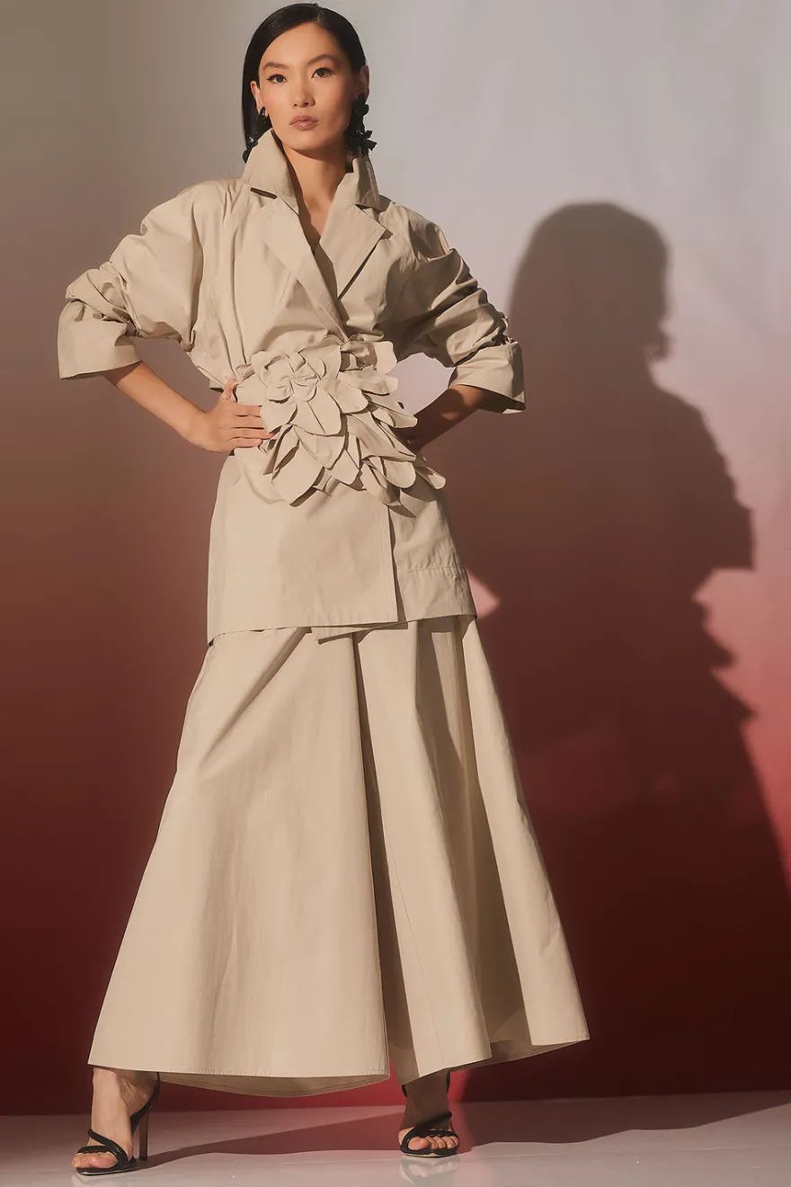 Tech Cotton Taffeta Palazzo Pants