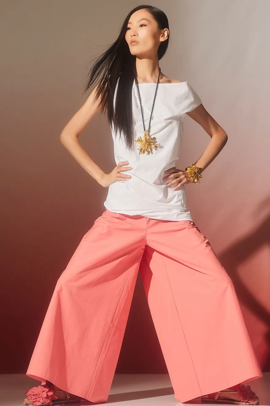 Tech Cotton Taffeta Palazzo Pants