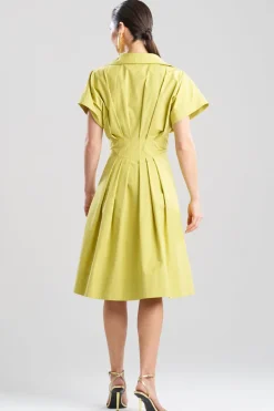 Tech Cotton Taffeta Pleat Release Button Down Shirtdress