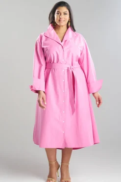Tech Cotton Taffeta Tunnel Belted Trapeze Dress