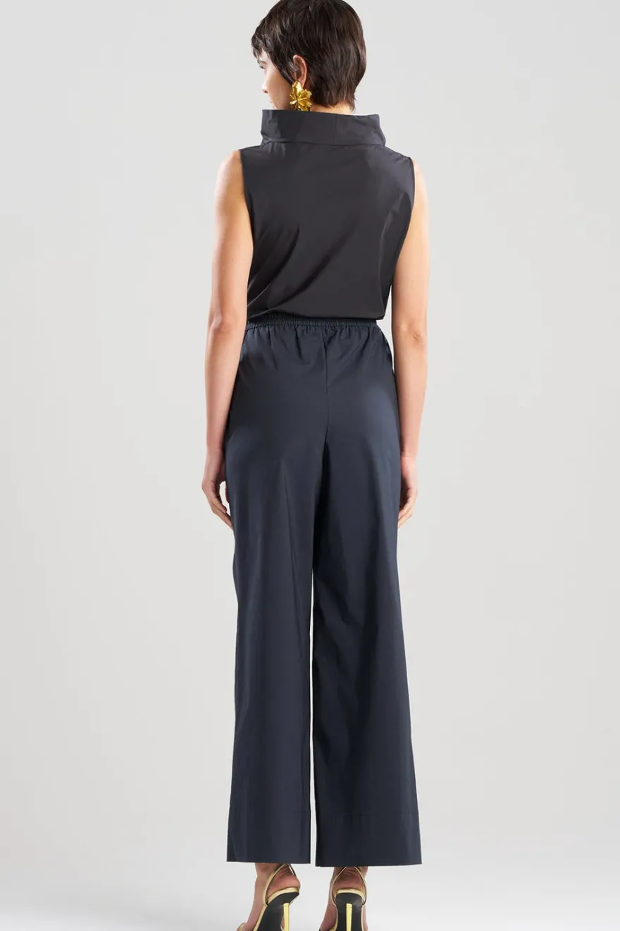 Tech Cotton Taffeta Wide Pull On Pants