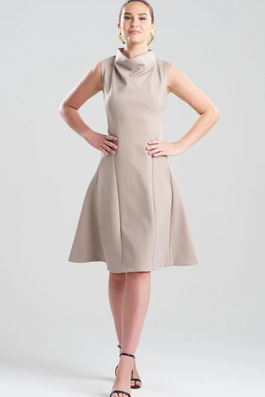 Techno Crepe Fit & Flare Funnel Neck Dress