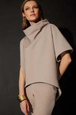 Techno Crepe Funnel Neck High Low Top