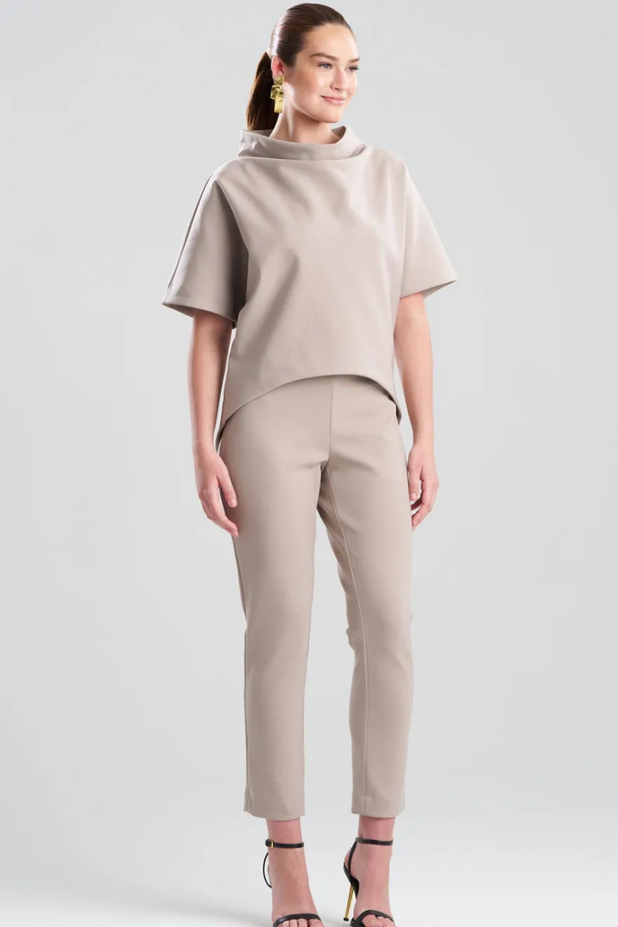 Techno Crepe Funnel Neck High Low Top